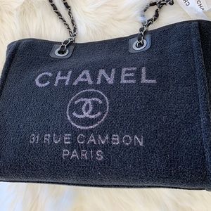 CHANEL DEAUVILLE TOTE BLACK GREY MESH TOTE BNIB